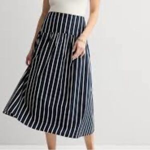 Nine West Navy and White Striped A-Line Skirt